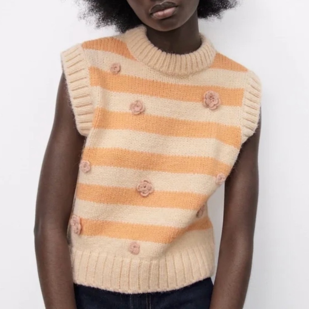 Zara Cream and Orange Striped Sweater